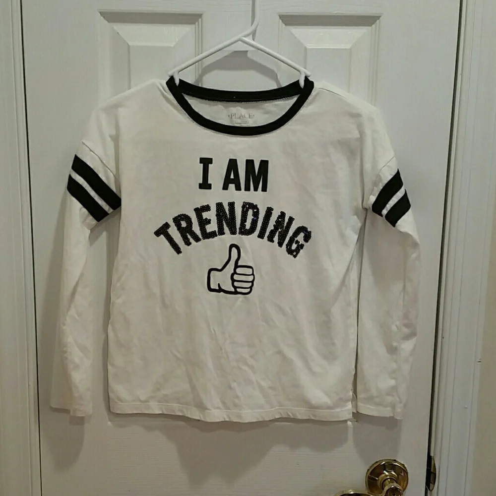 Children Place White & Black Baseball Sporty Striped Long Sleeve Sequins Graphic